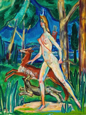 Diana in the forest by Zygmunt Waliszewski Oil Painting