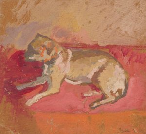 Lying dog by Zygmunt Waliszewski Oil Painting