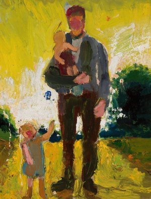 Man with children by Zygmunt Waliszewski Oil Painting