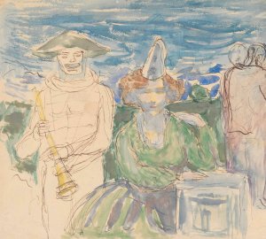 Pierotka and Harlequin by Zygmunt Waliszewski Oil Painting