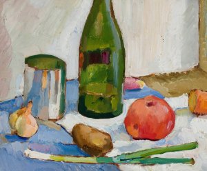 Still life with a green bottle by Zygmunt Waliszewski Oil Painting